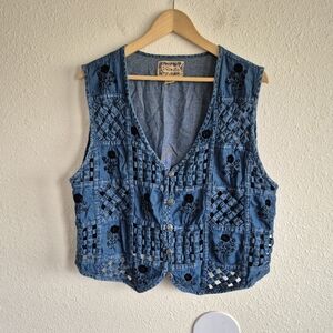 Tantrum Blues Denim Jean Lattice Black Floral 90s Vintage Y2K Women's Size 1X